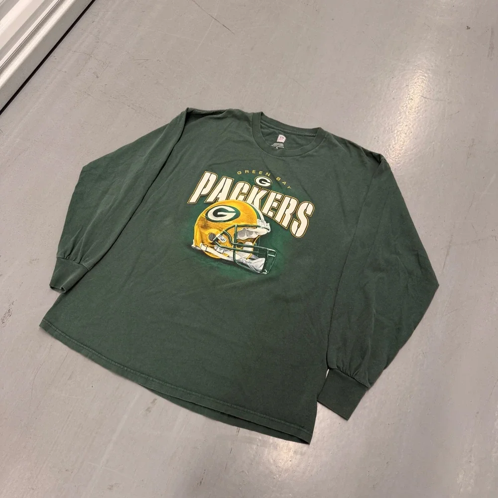 NFL Green Bay Packers Long‎ Sleeve Graphic T-Shirt Mens XL Green Helmet Logo